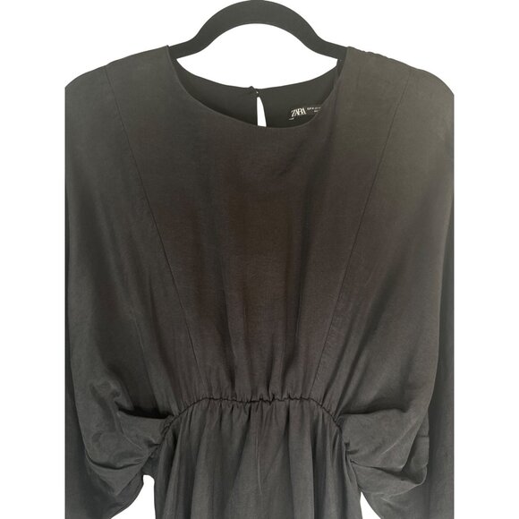 2/$30 ZARA Medium Black Loose-Fit Dress Elastic Waist Dolman Sleeves - Picture 11 of 14